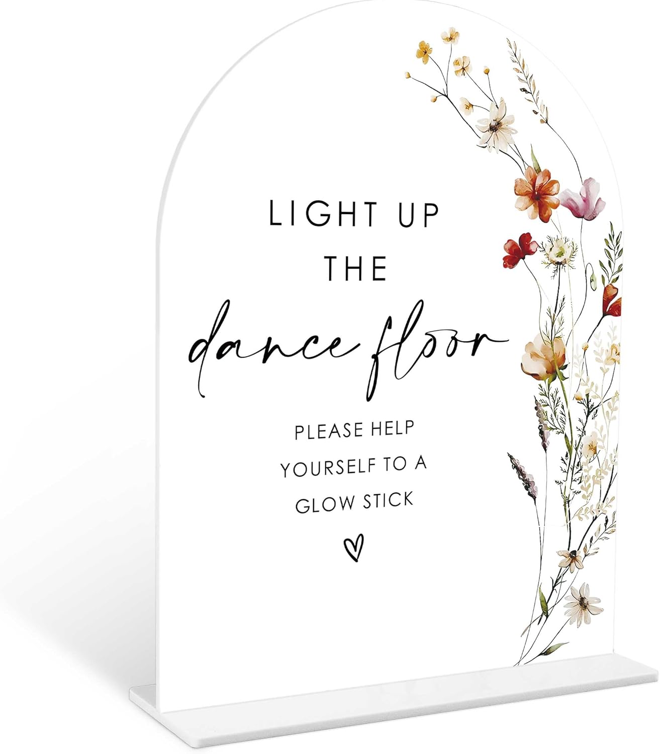 Boho Floral Glow Stick Sign, 6 x 8 Inch White Arch Acrylic Wedding Sign with Holder, Wedding Sign for Ceremony and Reception, Wedding Decoration, Wedding Supplies - BX22