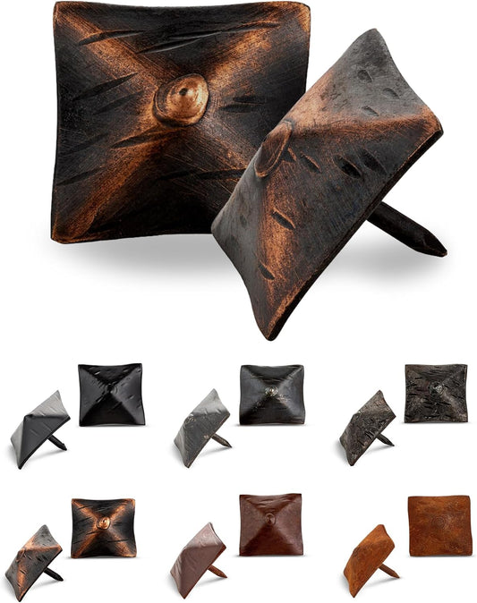 50 Pack 1.25" Square Head Iron Clavos Decorative Nails – Oil Rubbed Bronze – Handmade Rustic Square Fasteners for Farmhouse Shutters, Barn Doors, Shutters, Gates – Ornamental Wood Accent