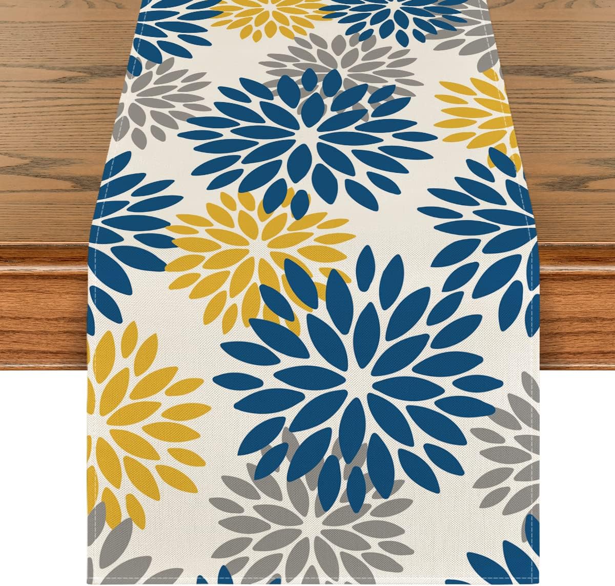 Artoid Mode Blue Dahlia Floral Pinnata Summer Table Runner, Spring Kitchen Dining Table Decoration for Home Party Decor 13x108 Inch