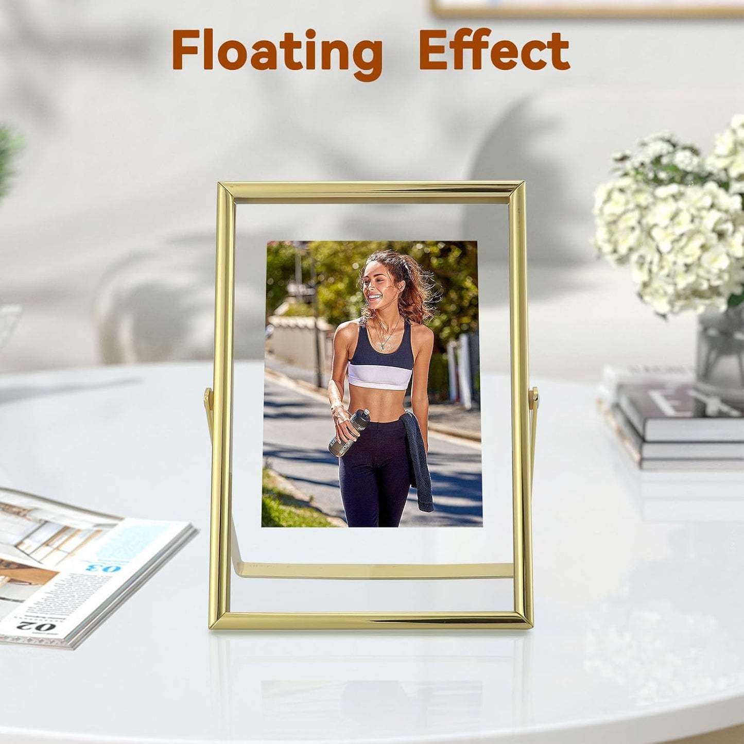 Gold Floating Frame, 4"x6", Vertical, For Picture 3.5x5, 2x3, 1x2, Small Tabletop Photo Frame, Classy Gift For Kids on Birthday