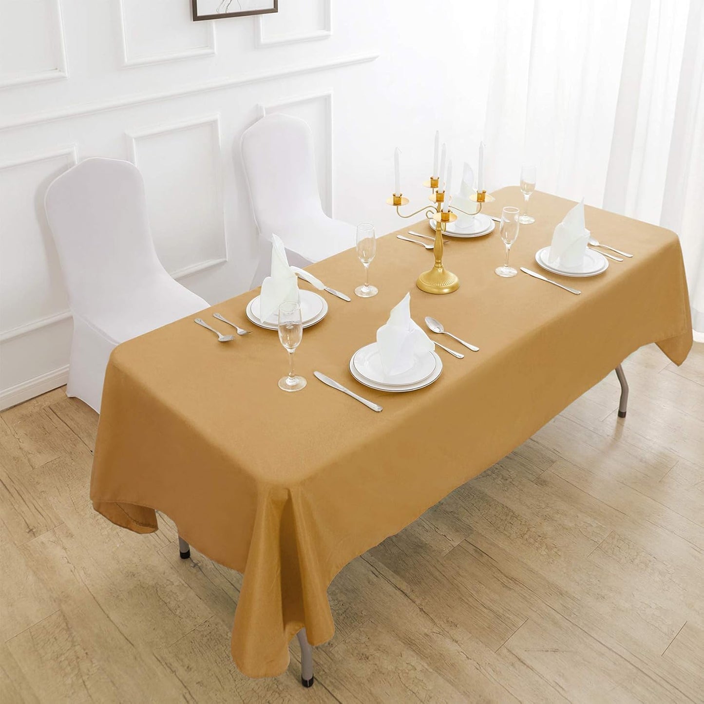 Rectangle Tablecloth 60x102 inch Washable Polyester Fabric Table Cloth for Wedding Party Dining Banquet Decoration（60x102, Gold）