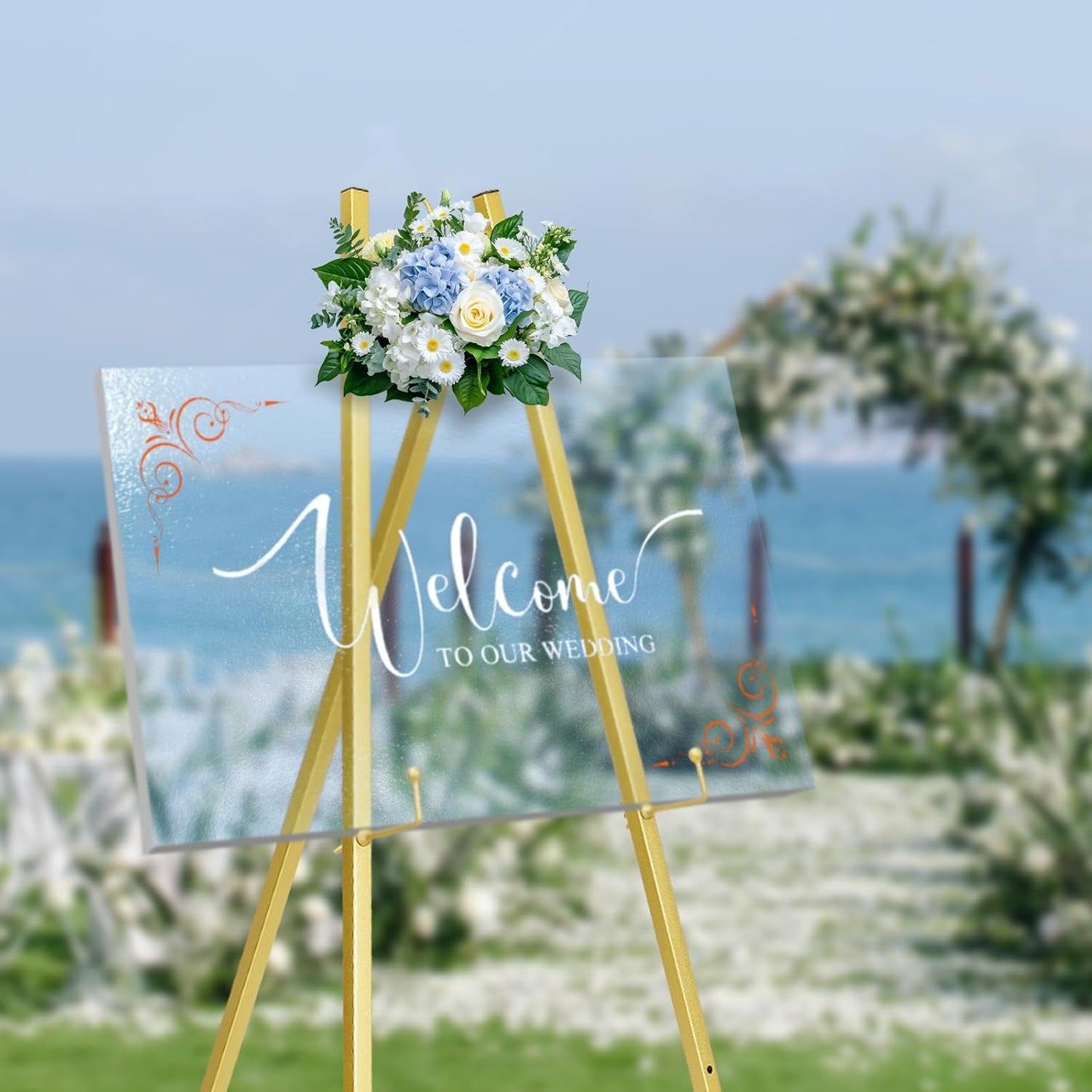 WATIHERE 57.5" Gold Easel Stand for Wedding Sign – 4 Adjustable Height Levels, Assembly Required, Heavy Duty Metal Display Stand for Art, Paintings, Posters, Pictures, and Home Décor