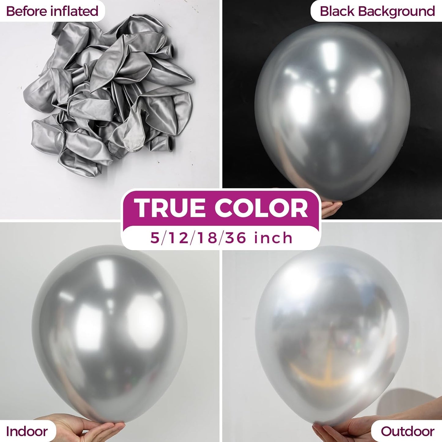 Bezente Silver Metallic Chrome Latex Balloons, 100 Pack 12 inch Silver Round Helium Balloons for Wedding Graduation Anniversary Bridal Shower Birthday Bachelorette Party Decorations