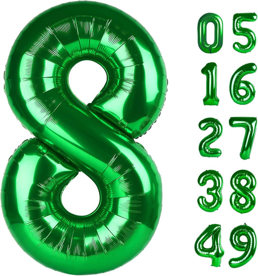 Green Foil Number 8 Balloon 40 Inch, Helium Mylar Eight Number 8 18 28 38 48 58 80 88 Birthday Balloons, 8th Green Women Men Wedding Anniversary, Graduations Party Supplies