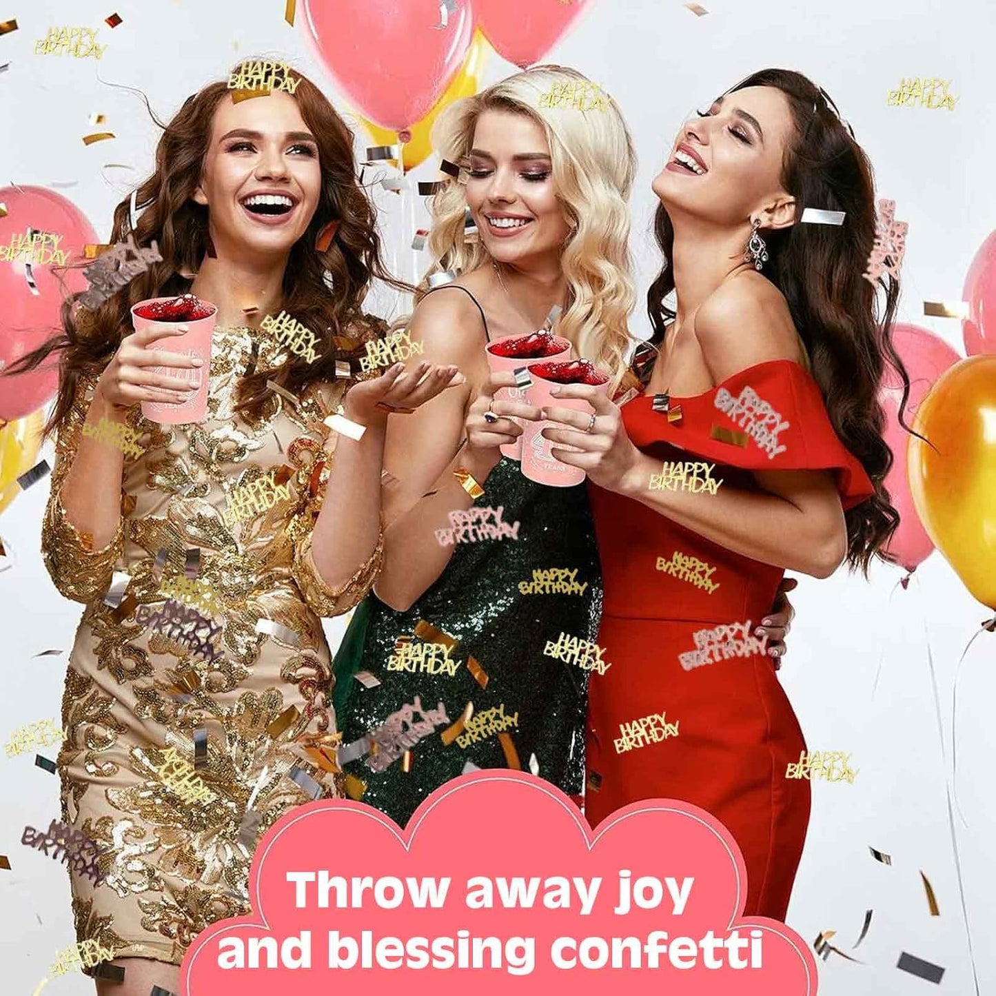 560 PCS Glitter Happy Birthday Confetti, Rose Gold Table Decorations, Iridescent Metallic Foil for DIY Crafts Festive Table Decoration