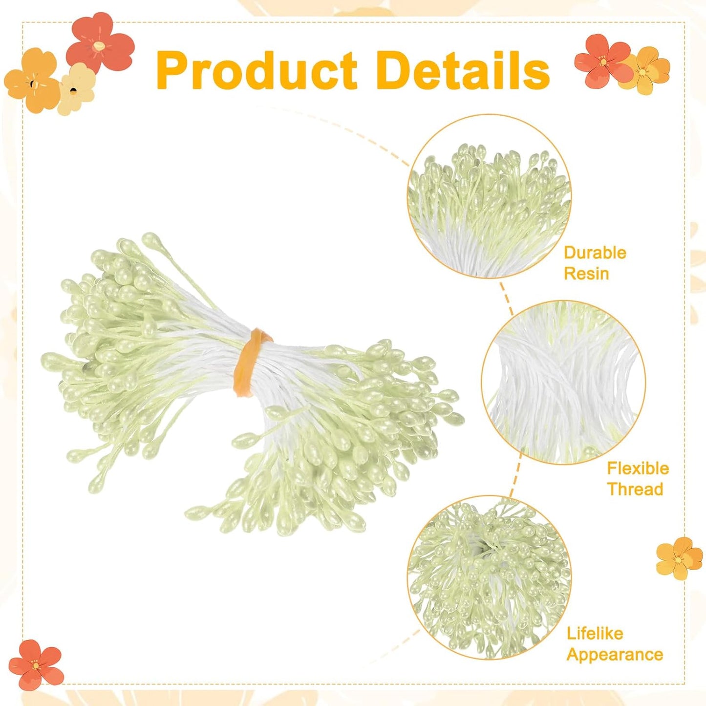 150-Pack Flower Stamens for Crafts, 5mm Double Heads Artificial Pearl Floral Pistil Mini Flower Pollens Stamens for DIY Making/Wedding/Scrapbook Decoration [Light Yellow]