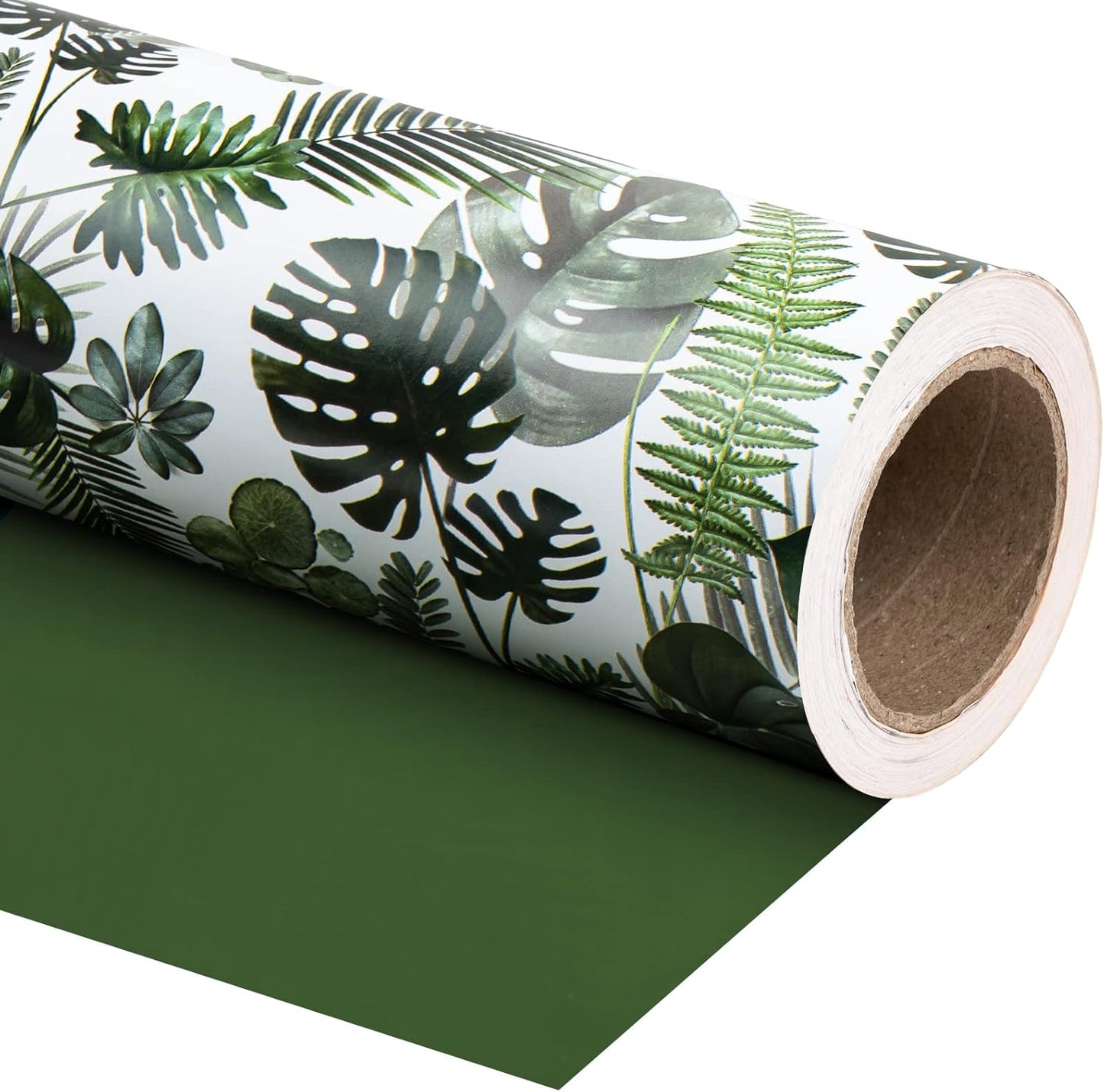 WRAPAHOLIC Reversible Tropical Wrapping Paper - Mini Roll - 17 Inch X 33 Feet - Green Monstera Leaf Hawaii Wrapping Paper for Birthday, Wedding, Bridal Shower, Baby Shower