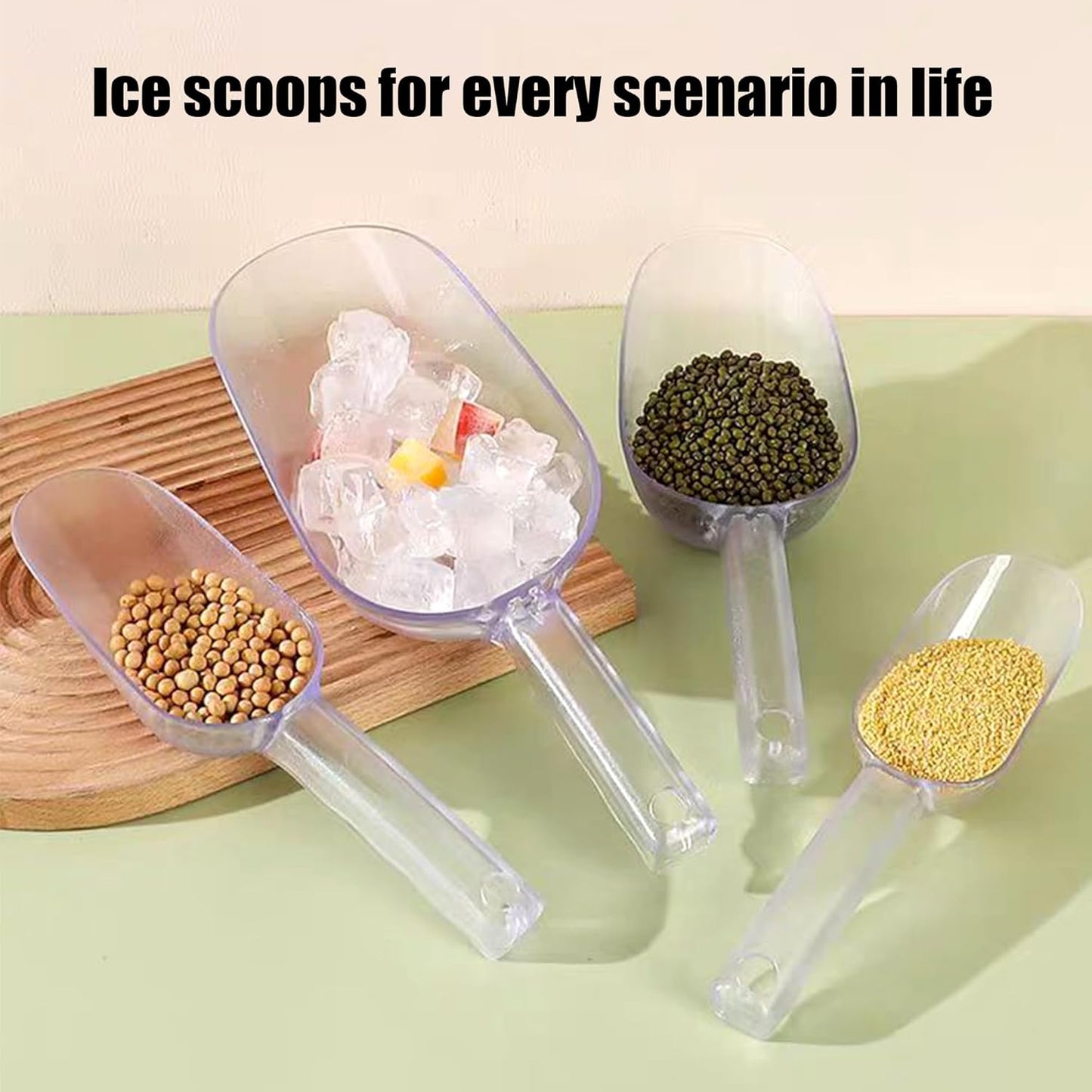 3PCS Clear Plastic Ice Scoop, 24 ounces Alec Ice Scoop, Kitchen Scoop for Ice Bucket Ice, Popcorn, Coffee Beans, Flour (24 oz.)