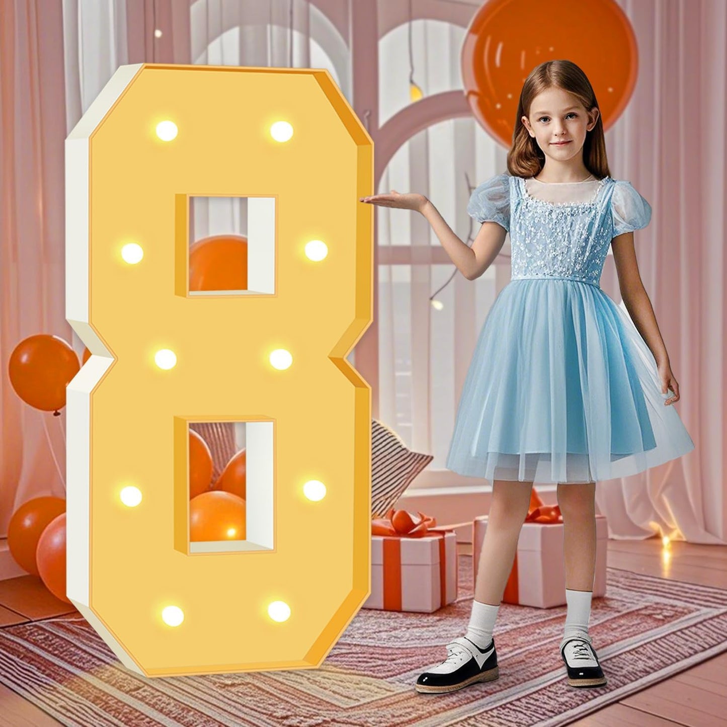 4ft Marquee Numbers, Light Up Numbers 8, 0-9 Warm Yellow LED Light Up Sign for Happy Birthday, Graduation, Wedding, Engagement, Holiday Party Background Arch Decoration