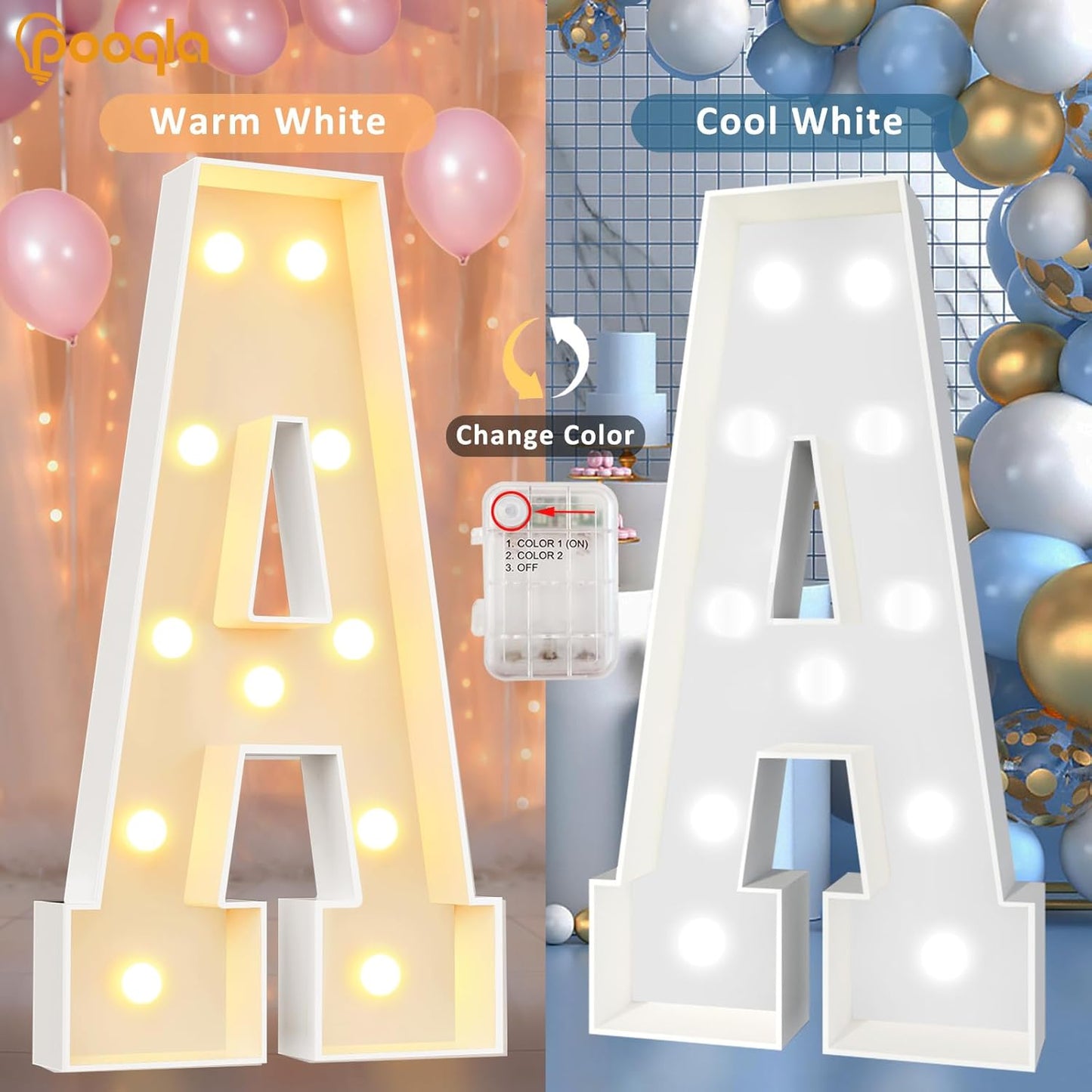 Pooqla 4 FT Marquee Light Up Letters, Cool White and Warm White Marquee Letter 4 Feet Tall, Giant LED Sign Big Mosaic Letter E for Balloons Birthday Party Anniversary Wedding Decorations