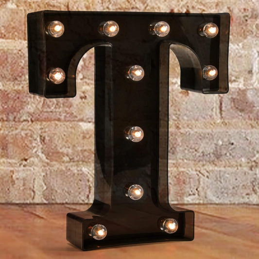 Decorative LED Illuminated Letter Marquee Sign - Alphabet Marquee Letters with Lights For Wedding Birthday Party Christmas Night Light Lamp Home Bar Decoration T, Black