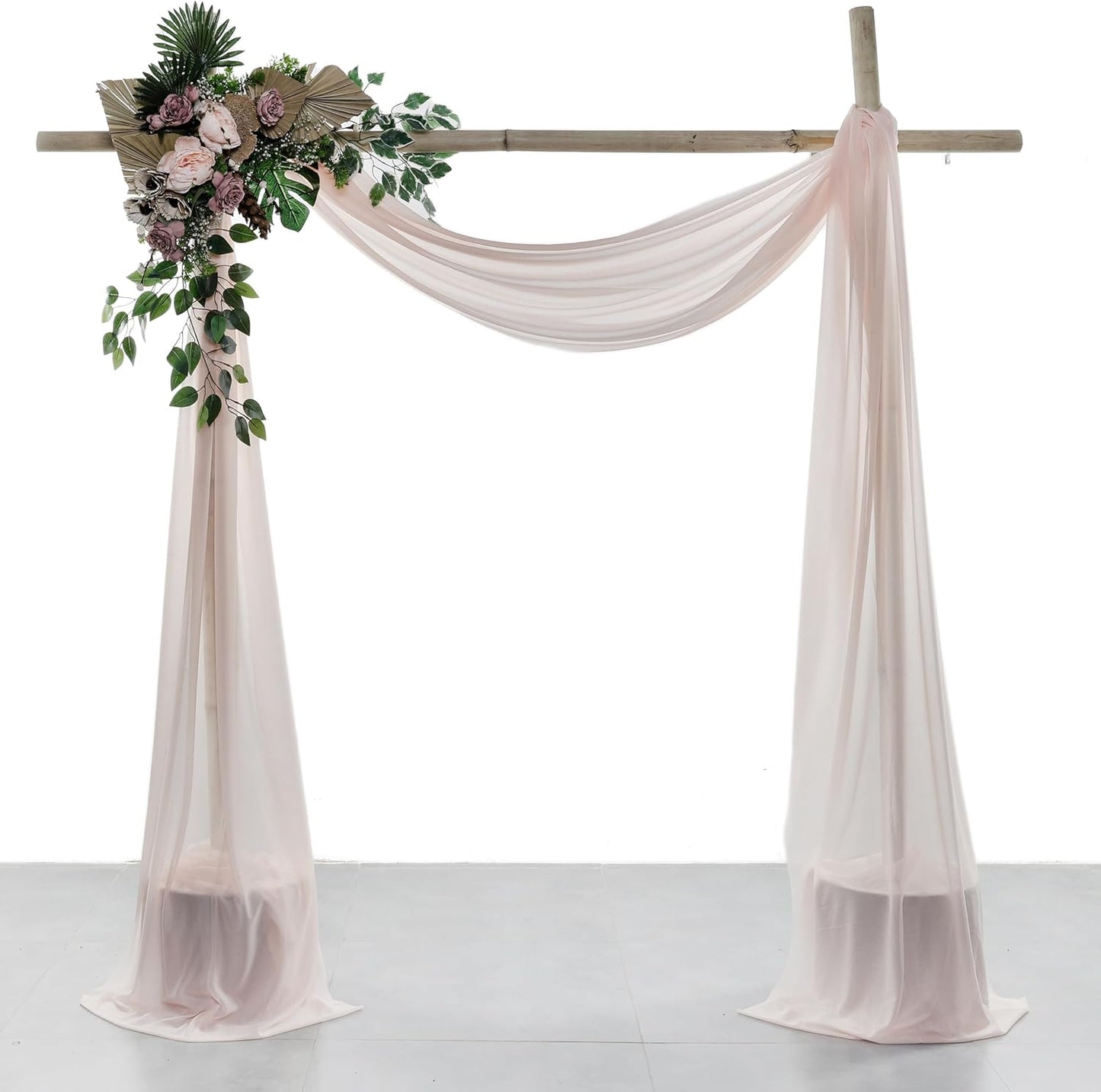 VDS Pack of 3 Panel (30 Inch X 20 Feet) Wedding Arch Draping Fabric Sheer Chiffon Fabric Drapery for Wedding Ceremony Reception Swag Backdrop Canopy Chuppah ARBO Altars Decoration (Nude)