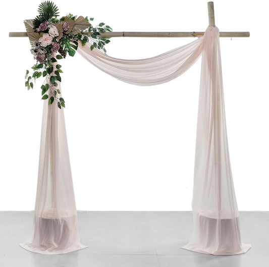 VDS Pack of 3 Panel (30 Inch X 20 Feet) Wedding Arch Draping Fabric Sheer Chiffon Fabric Drapery for Wedding Ceremony Reception Swag Backdrop Canopy Chuppah ARBO Altars Decoration (Nude)