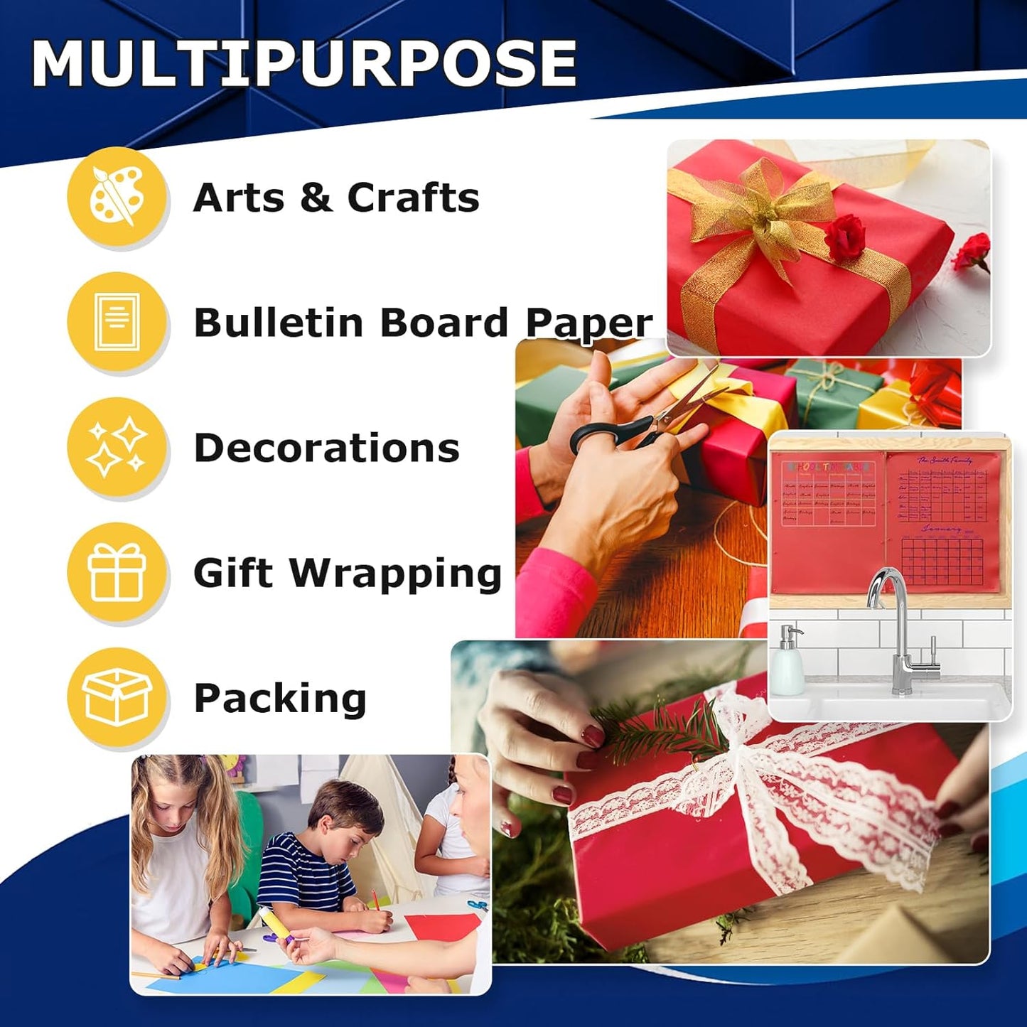 Vanhench 30"×1200" (100') Red Wrapping Paper Roll, Craft Paper for Wedding, Birthday, Holiday & Mother's Day Gifts Wrapping, Bulletin Board Paper