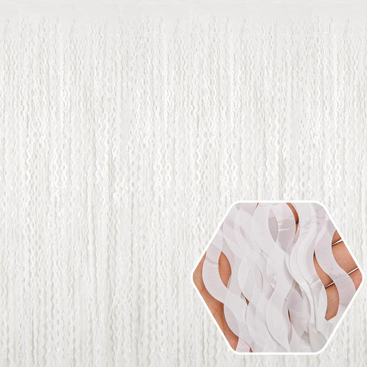 4 Pack Macaron White Wave Foil Fringe Curtain Backdrop, 3.28Ft x 8.2Ft Metallic Tinsel Foil Fringe Streamer Curtains for Photo Booth, Mother's Day, Easter, Birthday, Wedding Party Decoration