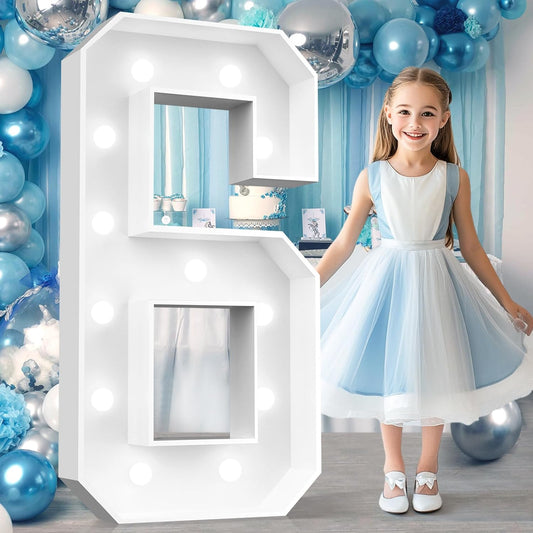 Ledido 4FT Marquee Light Up Numbers, Cool White Light Up Numbers Large Marquee Numbers for Party Decorations,6th 16th Birthday Anniversary Decor, Number 6