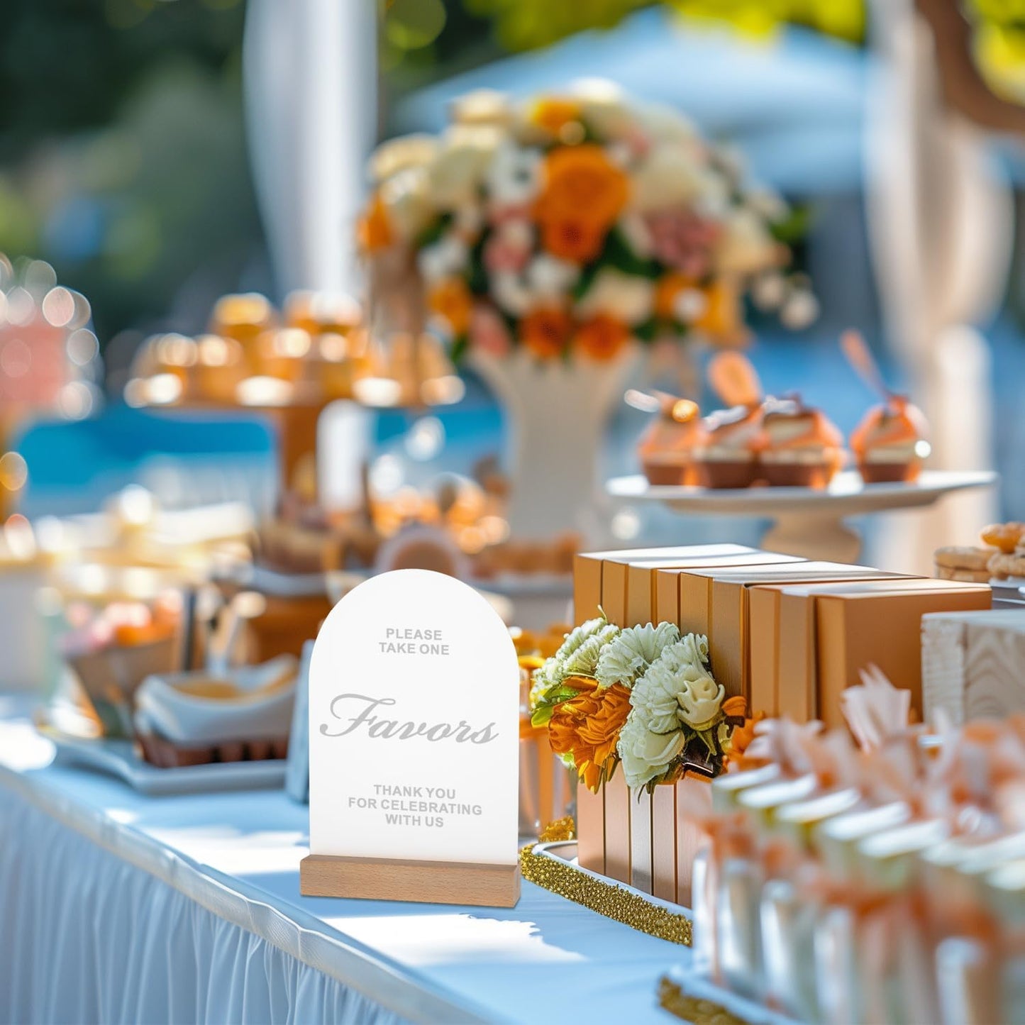 4pc Wedding Sign Set - Acrylic Guest Book Signs with Wood Stand, 5x7" Cards & Rustic Wedding Decor