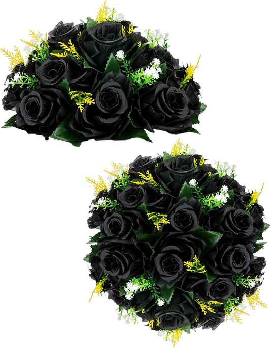 BLOSMON Flower Balls Wedding Rose Centerpieces 2 Pcs Black Fake Flowers Kissing Balls Decor Artificial Floral Arrangements Flower Bouquet of Roses Home Party Room Table DIY Decorations