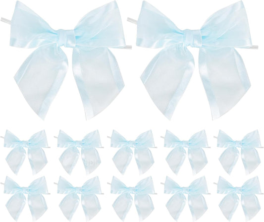 AIMUDI Baby Blue Bows 4" Organza Bows Premade Twist Ties Bows for Gift Wrapping Crafts Treat Bags Baskets Cake Pop Baby Shower Birthday Wedding Decor - 12 Counts