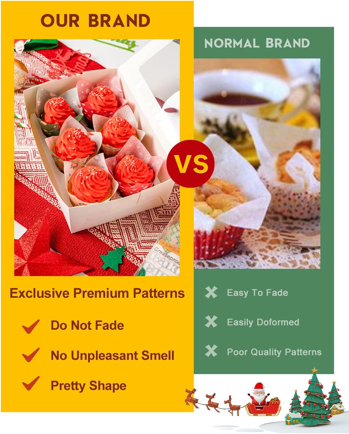 Katbite Christmas Tulip Cupcake Liners 200PCS, Muffin Baking Cupcake Liners Holders