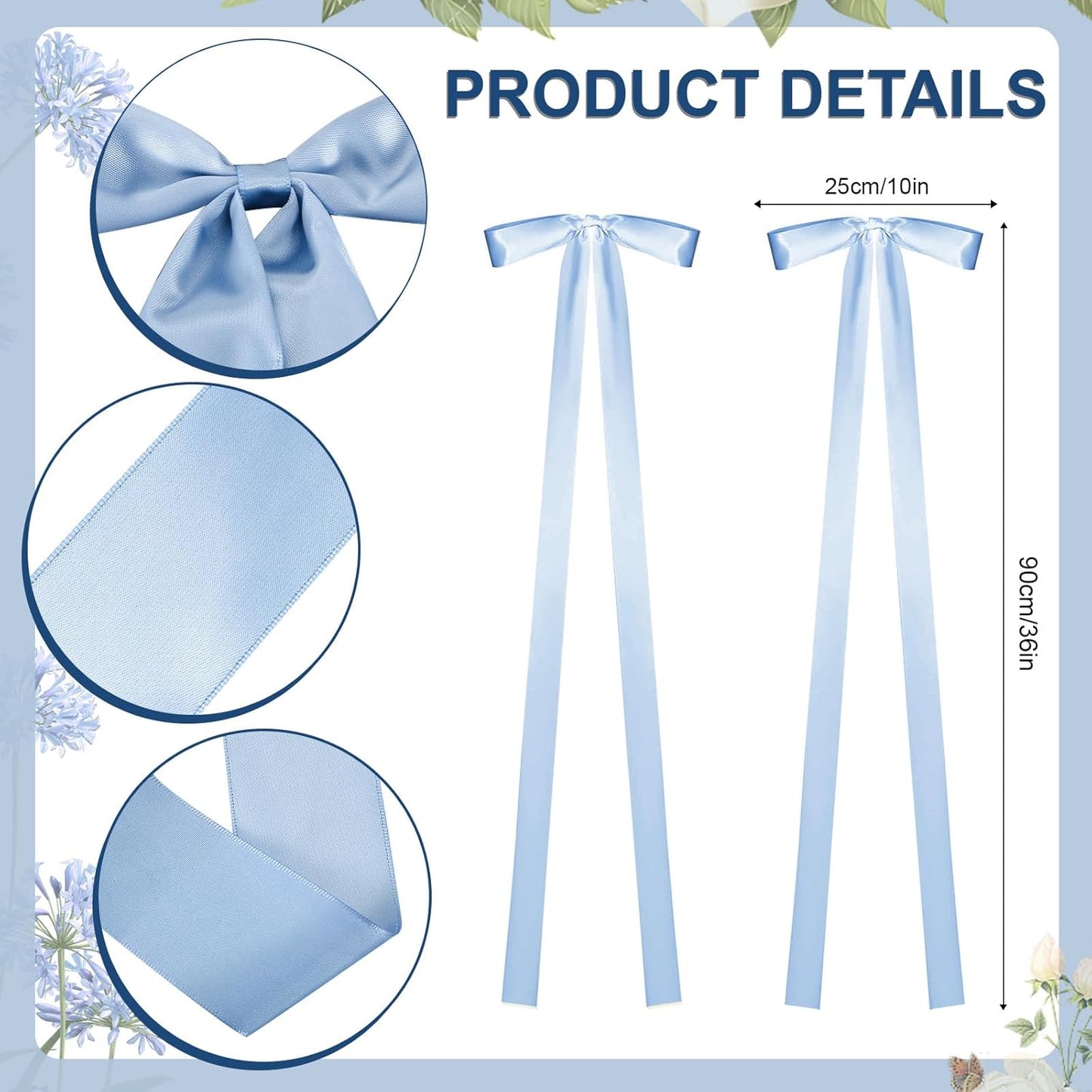 24 Pcs Large Wedding Blue Ribbon Bows for Wedding Chairs Decorative Ribbon Sashes for Pew Back Elegant Ceremony Ribbons for Bridal Shower Banquet Marriage Ceremony