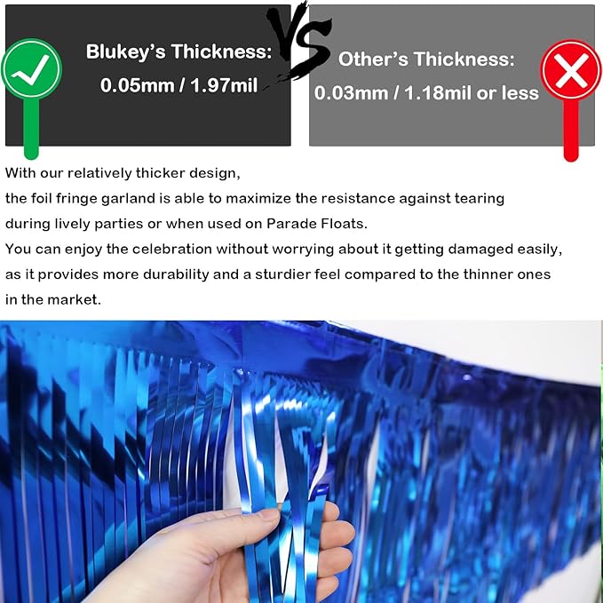 Thick 10 Feet by 15 Inch Royal Blue Foil Fringe Garland - Pack of 3 | Shiny Metallic Tinsel Banner for Parade Floats, Bridal Shower, Wedding, Birthday, Christmas | Wall Hanging Drapes (3)