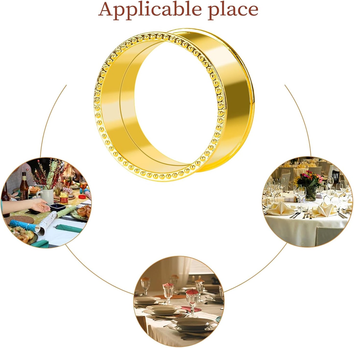 20 Pcs Stainless Steel Bead Side Napkin Rings Delicate Serviette Buckles (Gold)