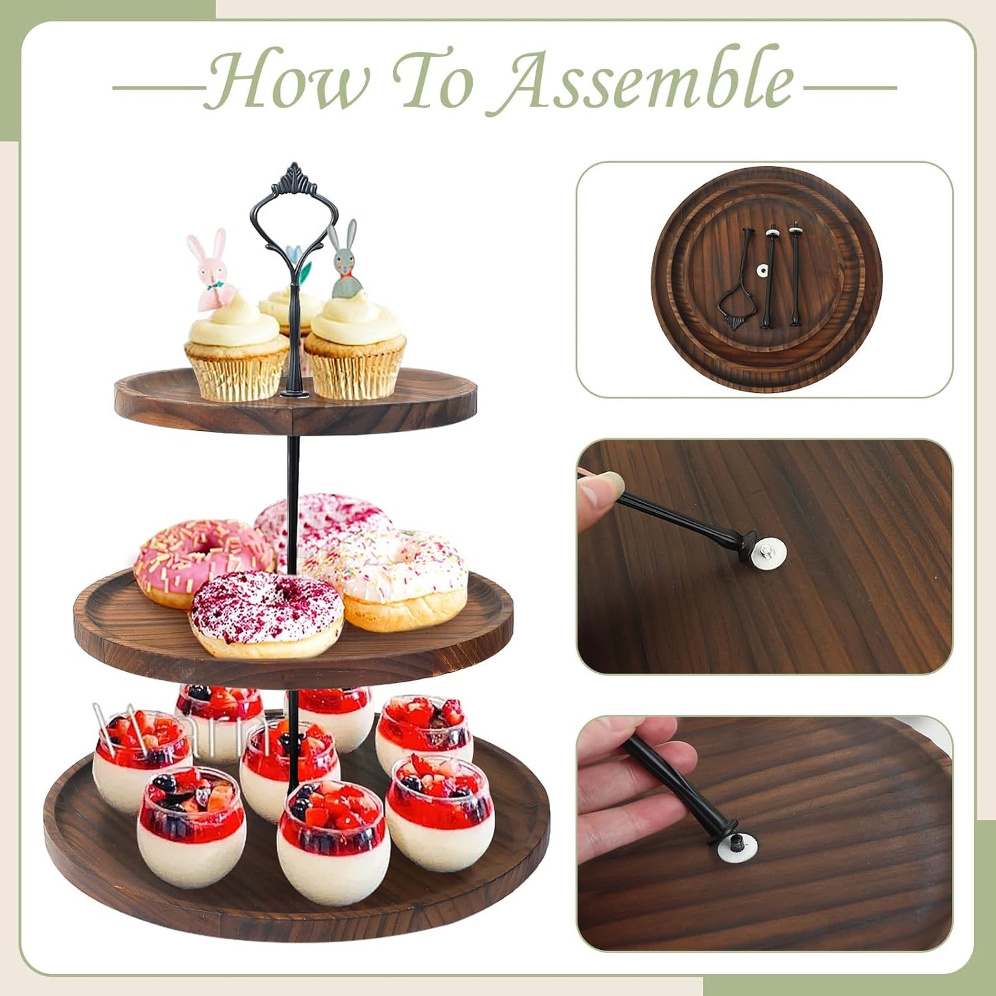 LARDUX Wooden Dessert Table Display Set - 4 Tier Cupcake Stand, 3 Tier Dessert Stand, 2Pcs Round Serving Trays,1Pcs Rectangular Trays for Party, Wedding, Baby Shower