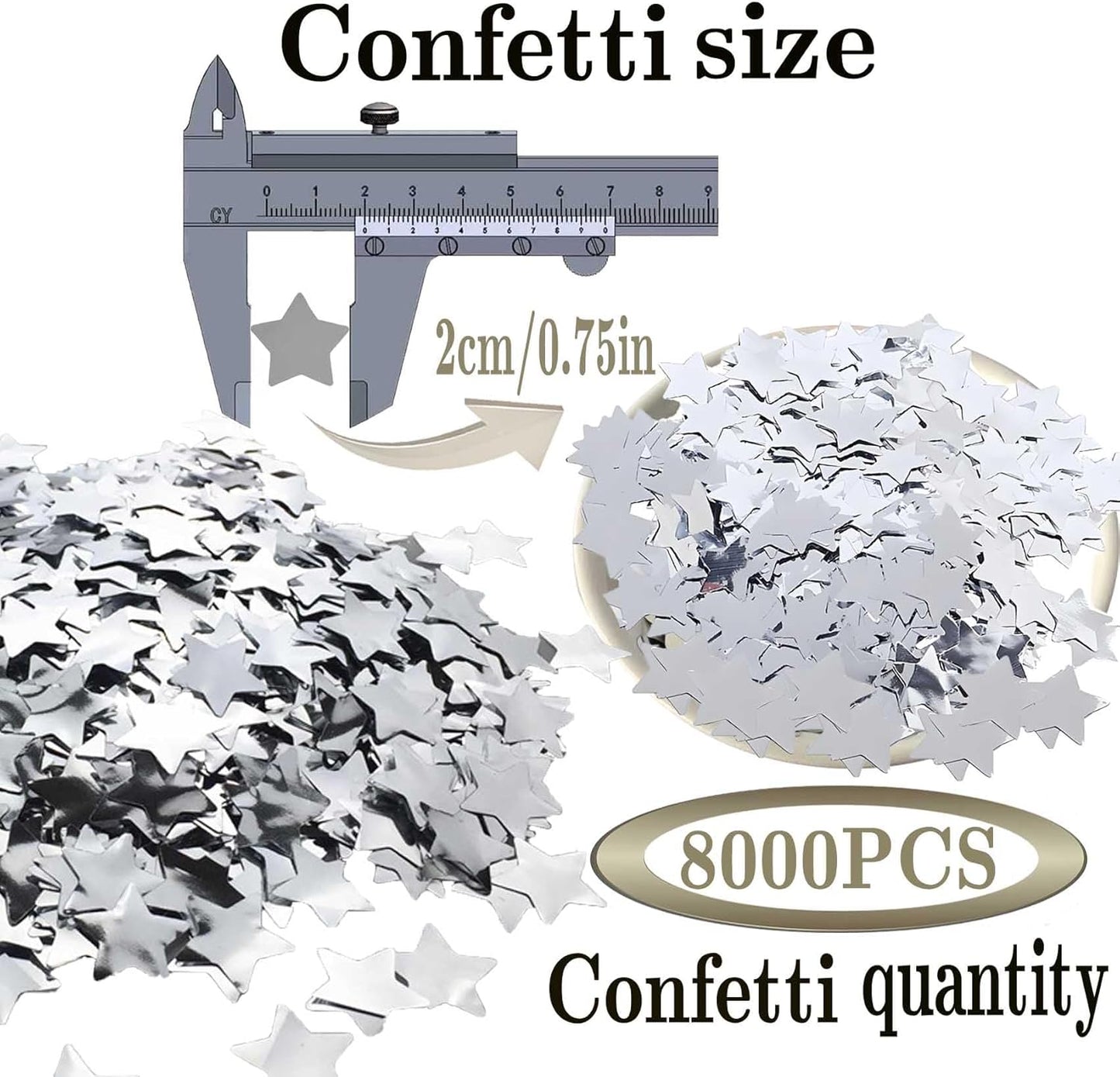 Silver Star Foil Confetti Beautiful Metallic Table Confetti Glitter for Fill Balloons, Wedding,Birthday,Party,Festival Decoration(8000PCS)