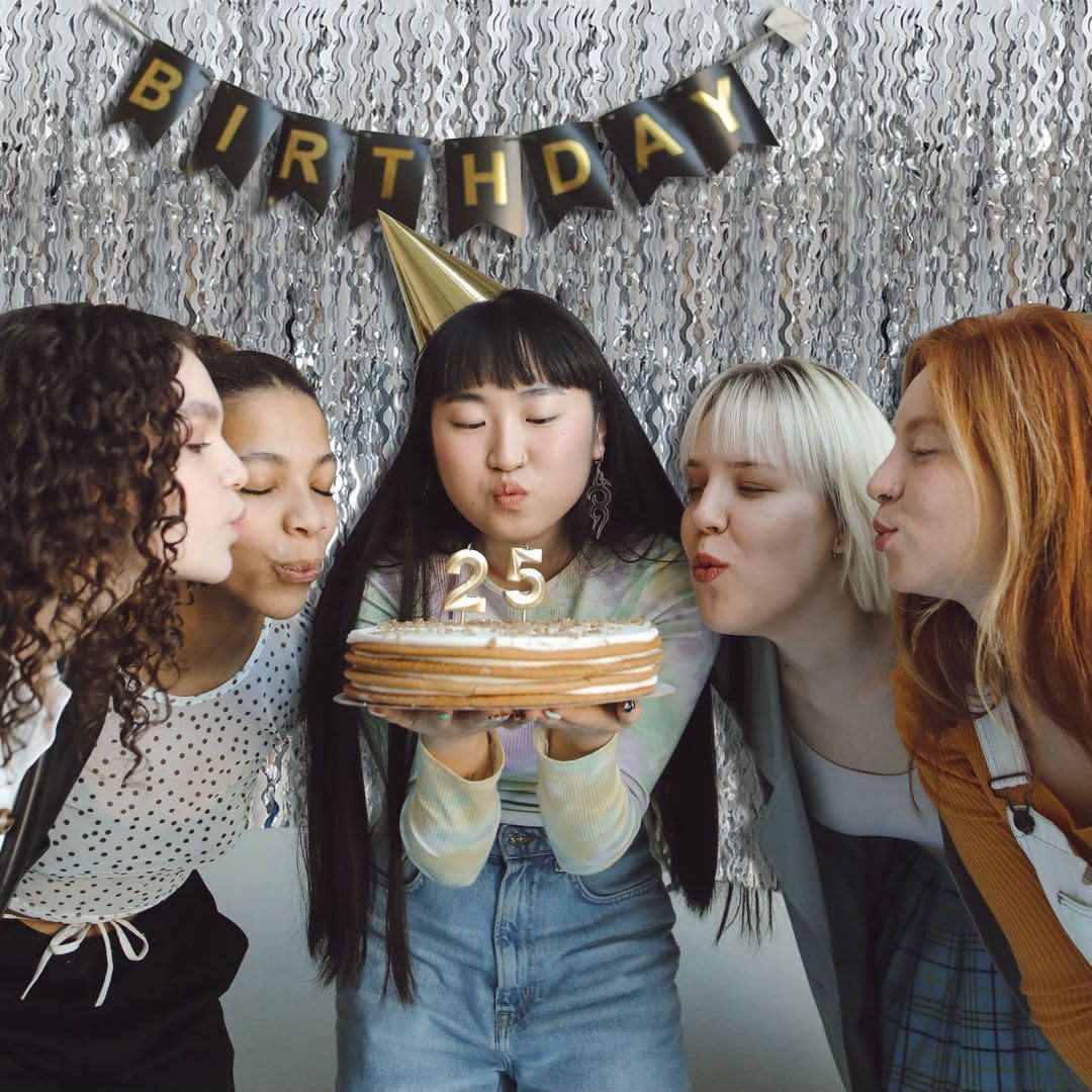 Silver Birthday Party Decorations 10pcs Silver Streamers Foil Fringe Backdrop Curtains Photo Booth Props Prom Decorations for Bachelorette, Engagement, Disco Party, Graduation,Wedding, Anniversary