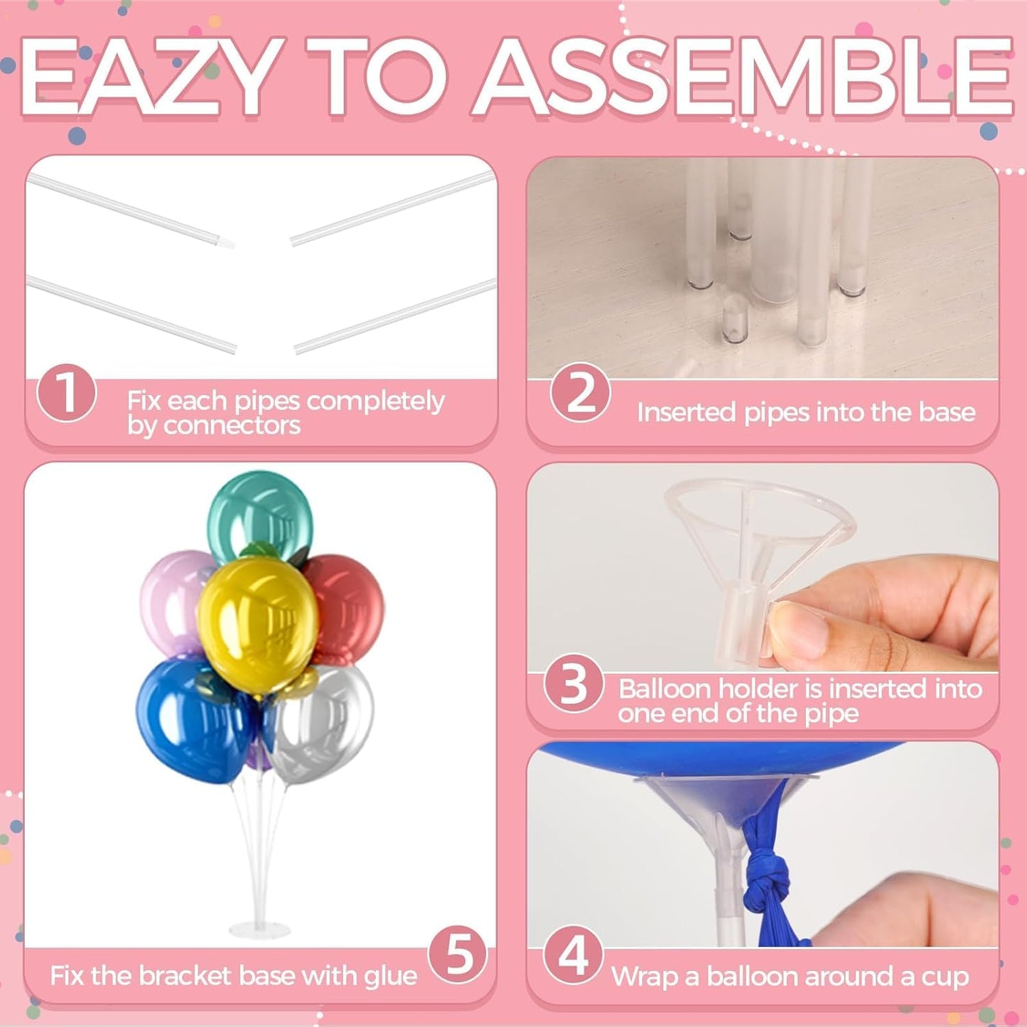 4 Set Balloon Stand Kit - Table Balloon Stands with Base, Easy Assembly Balloon Sticks, Reusable Balloon Holders for Baby Showers, Weddings, Birthdays, Party Decorations.