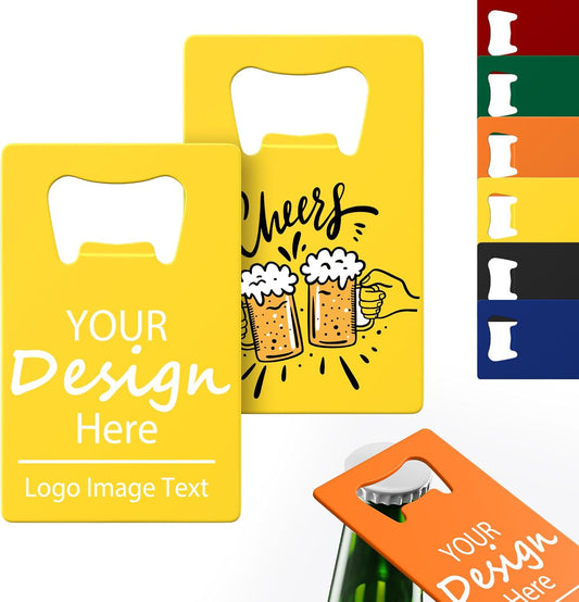 4-100 Pcs Personalized Bottle Opener, Custom Stainless Steel Credit Card Bottle Opener, Full Color Print for 6 Color, Design Your Text Logo for Bar, Wedding, Anniversaries, Party (Yellow)