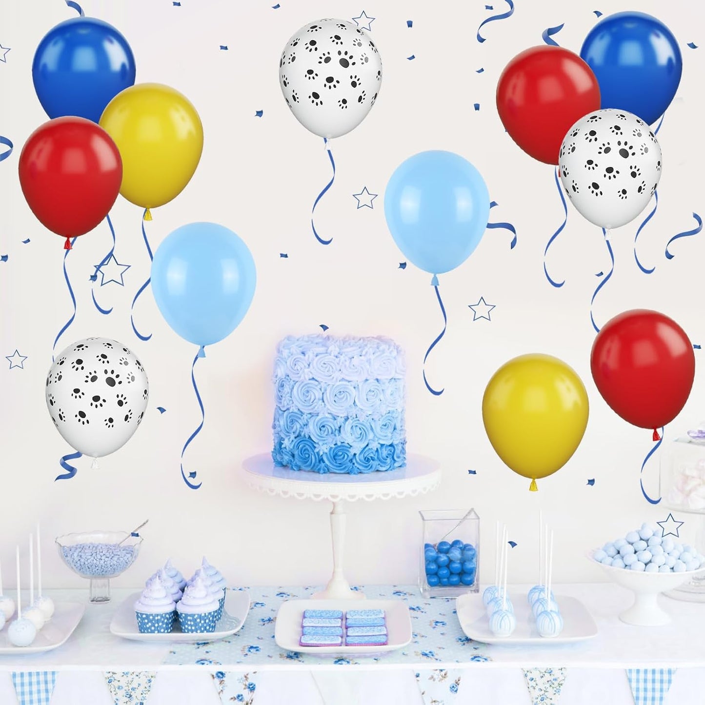 Dog Paw Balloons, 12 Inch Dog Paw Print Latex Balloons Red Yellow Blue Royal Blue Paw Balloon for Puppy Paw Themed Boy Birthday Party Decorations Supplies