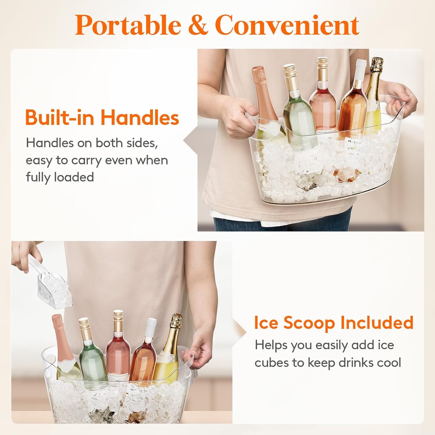 Lifewit Large 6.5L Ice Bucket for Parties, Portable Drink Bucket for Cocktail Bar, Plastic Champagne Cooler for Beverage/Wine/Beer/Juice, Mimosa Bar Supplies Chiller Tub with Scoop