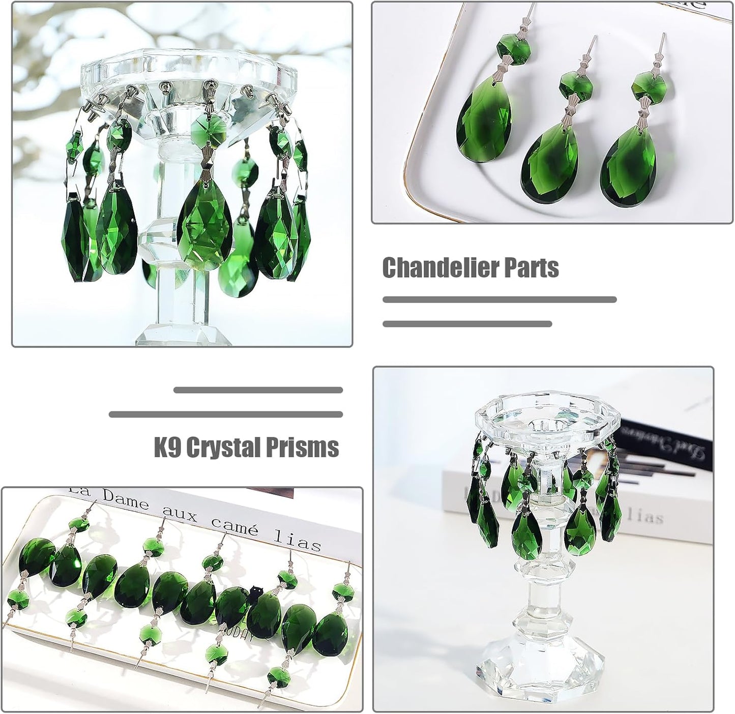 10pcs Crystal Prisms Chandelier Green Ornament Pendants Rainbow Maker 38mm Drop Prism Hanging Prisms for Wedding Party Chrismtmas Decoration DIY Jewelry