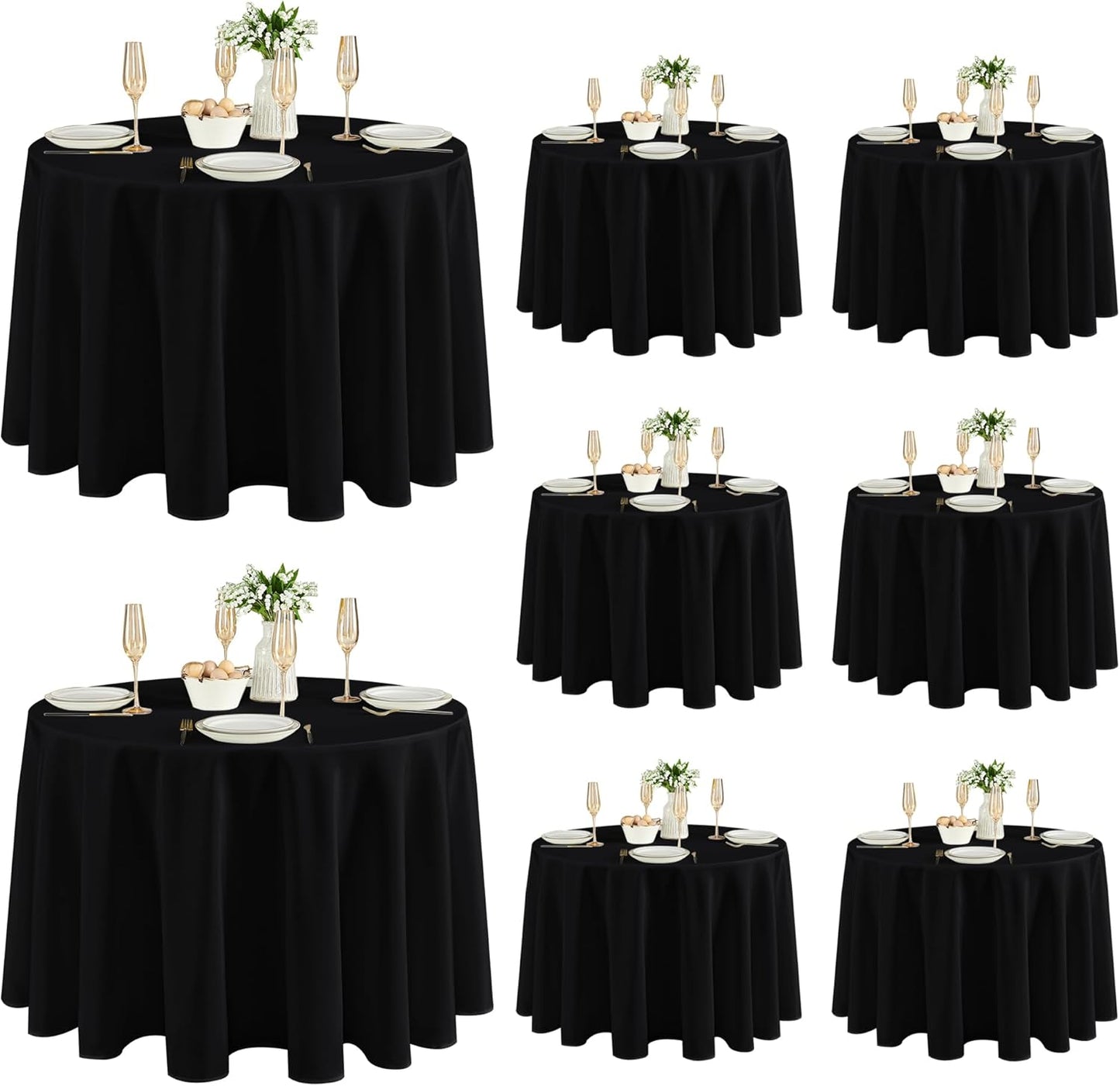 Fitable 8 Pack Round Tablecloths: Stain Resistant Wrinkle Free Circle Table Clothes, Washable Reusable Polyester Table Covers for Wedding Party Birthday Banquet Reception(Black, 120 Inch)