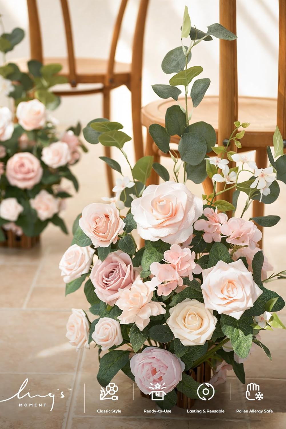 Ling's Moment 17.5" Tall Standing Artificial Flowers Arrangements 4 pcs Wedding Aisle Runner Chair Decorations Blush & Pink Centerpieces for Ceremony Reception Rose Floral Party Outdoor