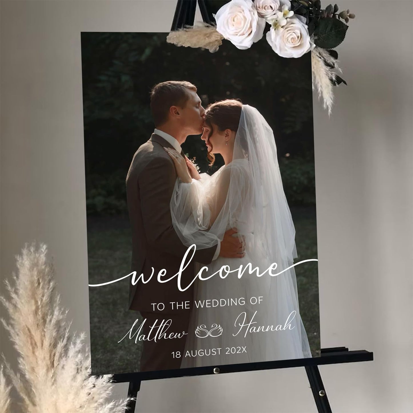 Personalized Wedding Photo Acrylic Welcome Sign – Custom Picture Board with Bride & Groom Names, Elegant Acrylic Wedding Reception Entrance or Ceremony Decoration, Indoor & Outdoor Keepsake Gift #14