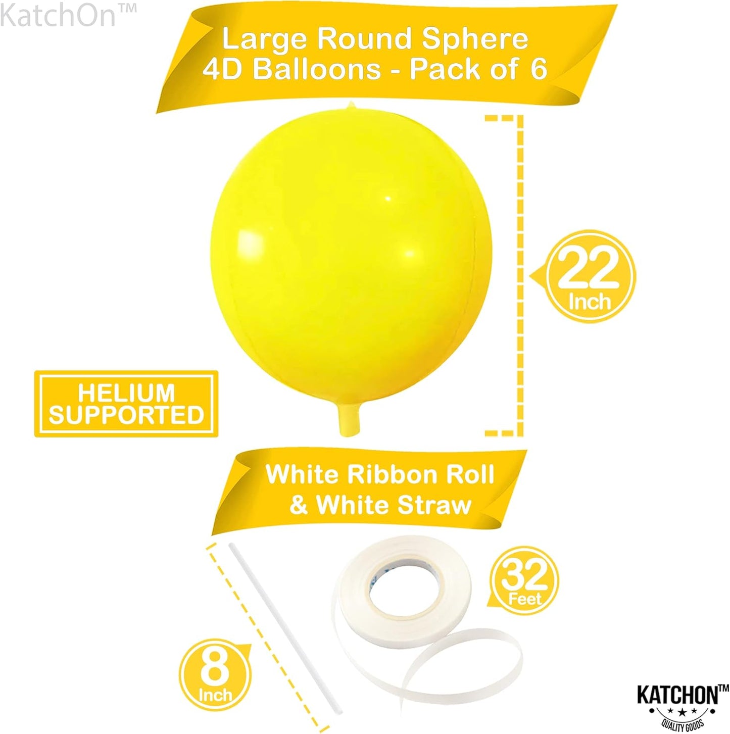 KatchOn Huge Mylar Balloons - 22 Inch, Pack of 6 | Large Yellow Foil Balloons for Sunflower Birthday Party Decorations