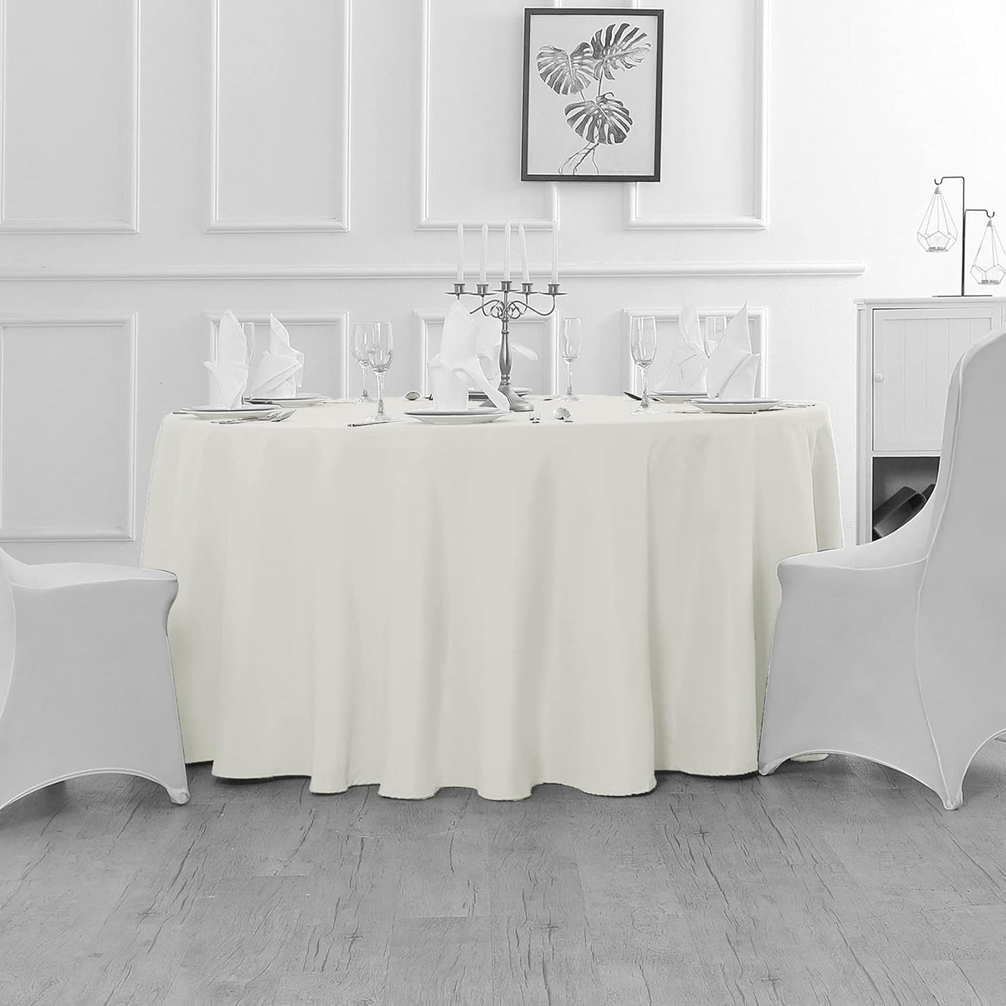 Fokitut 12 Pack Waterproof Round Tablecloth, 120 Inch, Stain Resistant and Wrinkle Polyester Table Cloth, Fabric Table Cover for Kitchen Dining, Wedding, Party, Holiday Dinner-Ivory