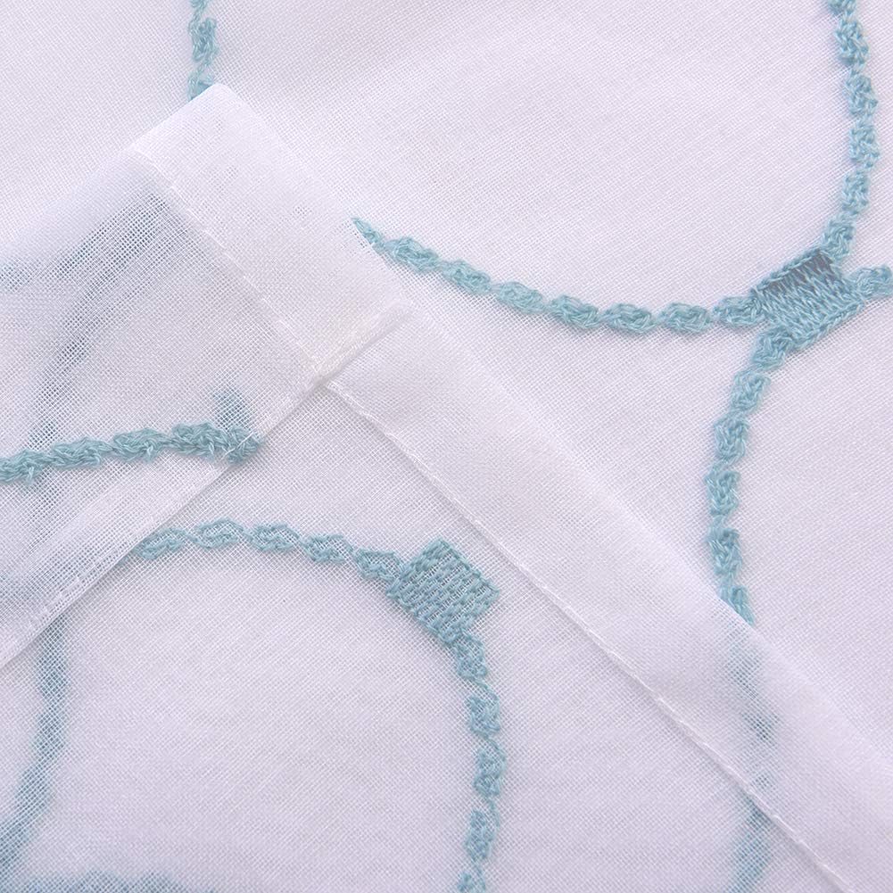 Embroidery Sheer Curtains Blue 95 Inches Long, Window Treatments Rod Pocket Drapes for Living room, Bedroom, Wave Diamond Crinkle Voile Curtain Panels for Yard, Villa, Parlor, Set of 2, 52"x 95".