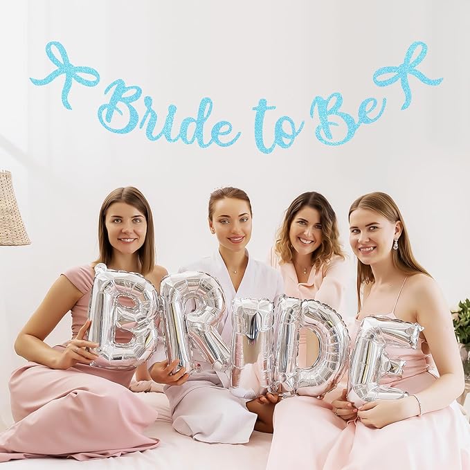 Bride to Be Banner, Light Blue Bride to Be with Bow Glitter Bachelorette Bridal Party Banner BRIDE TO BE Sign for Blue Bachelorette Bridal Shower Wedding Engagement Hen Party Decorations