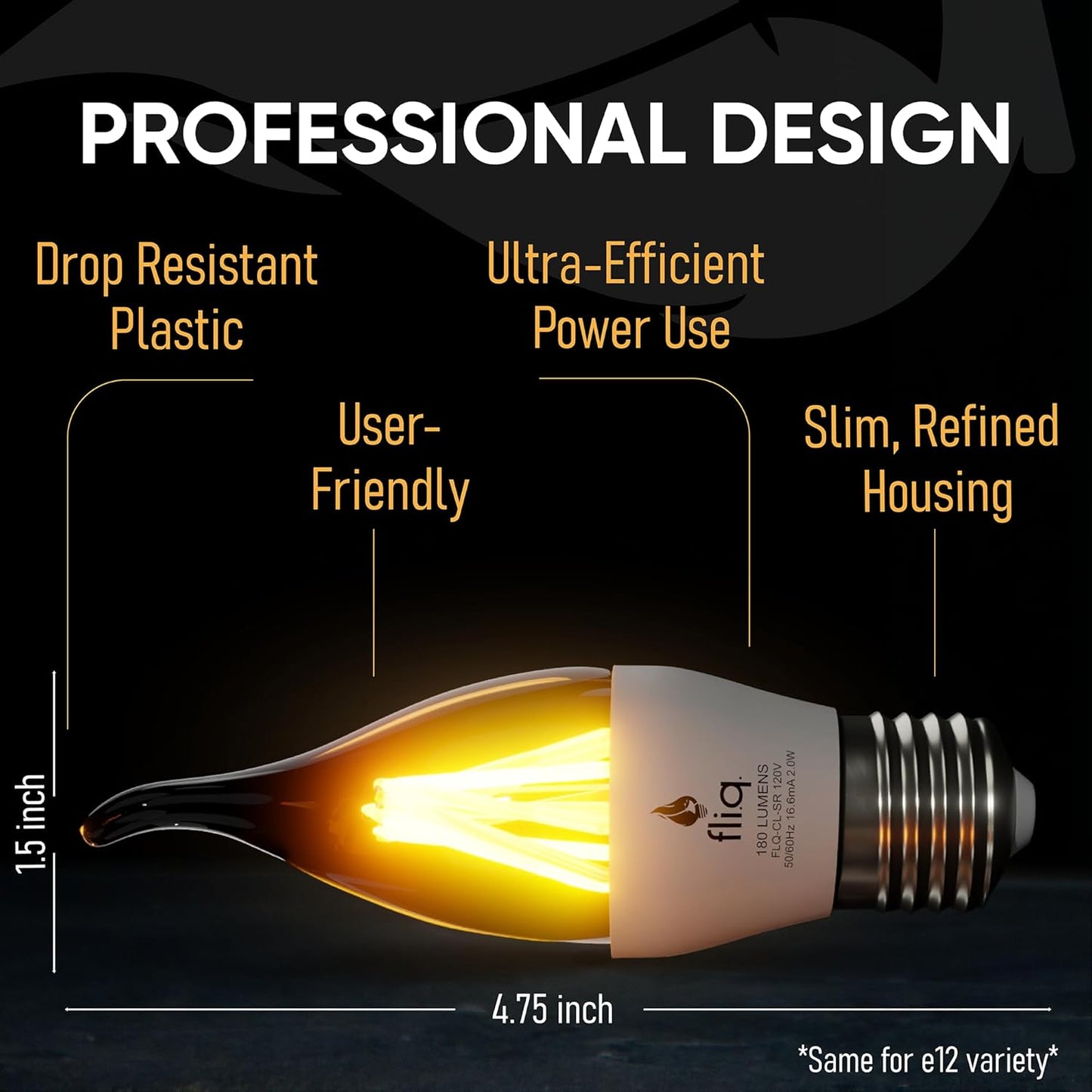 Fliq | LED Flame Light Bulb | 2 Pack | 2W | 4 Modes | Flickering Flame Bulb | 2023 Release | (Standard Frost E26)