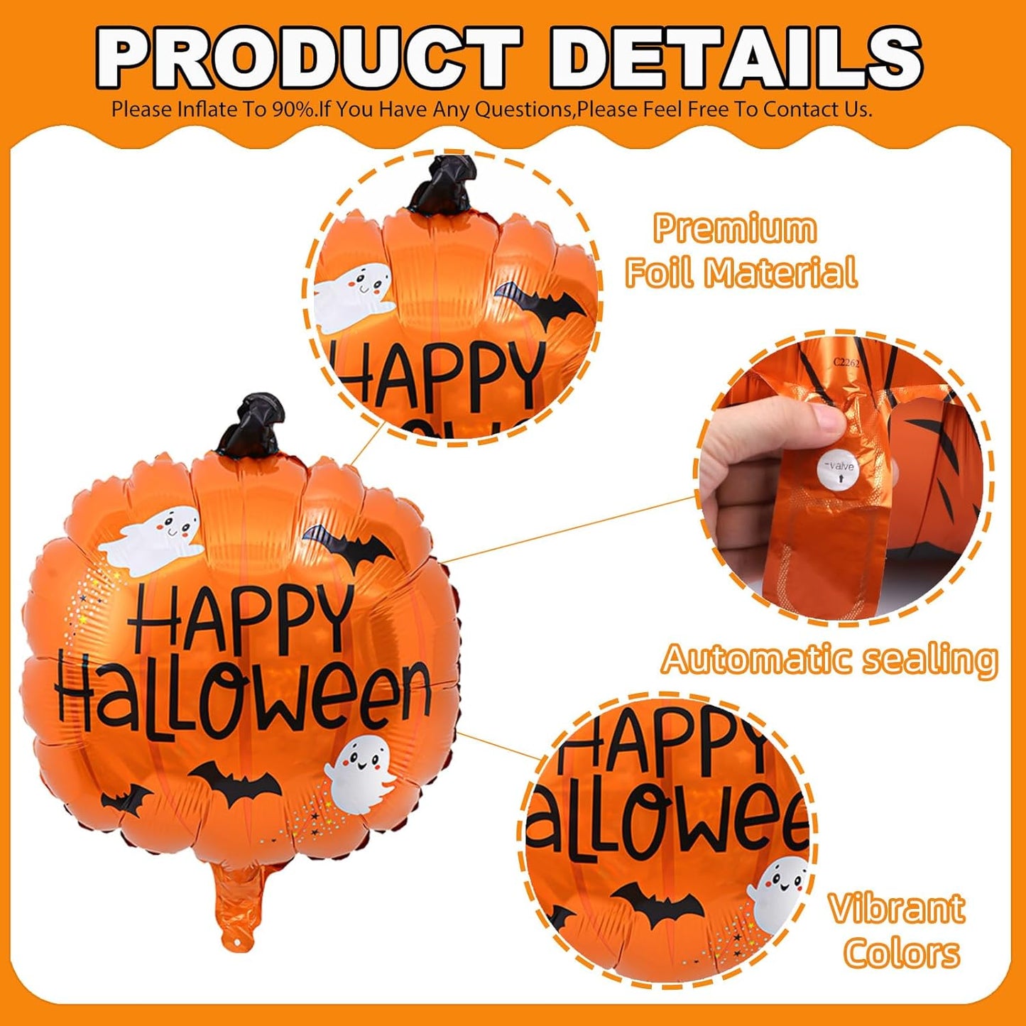 Halloween Balloons Set - 9Pcs Foil Ghost, Spider, Pumpkin & Bat Balloons for Scary Party Decorations, Indoor Outdoor Halloween Party Supplies, Haunted House, Trick or Treat (Style-1)