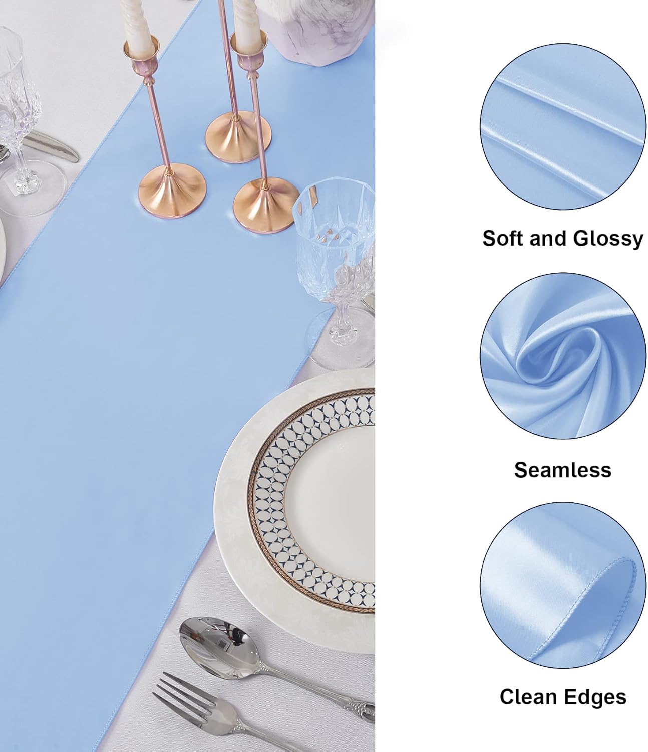 12Pack Table Runner 12 x 108 Inches Satin Silk Table Runner for Wedding, Birthday Party, Banquets, Graduations Decoration, fit Rectange and Round Table-Blue Mist