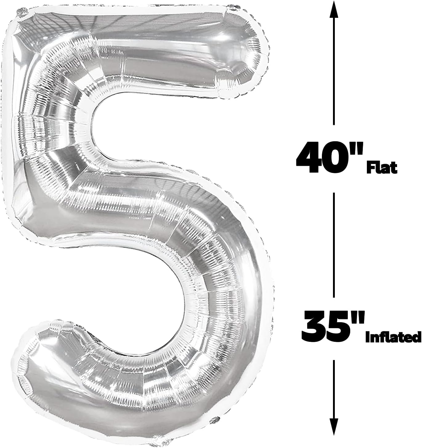 Silver 40 Inch Large Number 5 Birthday Balloon, Five 5th 15 25 35 50 55 Birthday Celebration Decorations, Foil 5 Mylar Helium Number 5 Balloons Girl Boy Anniversary Party Supplies