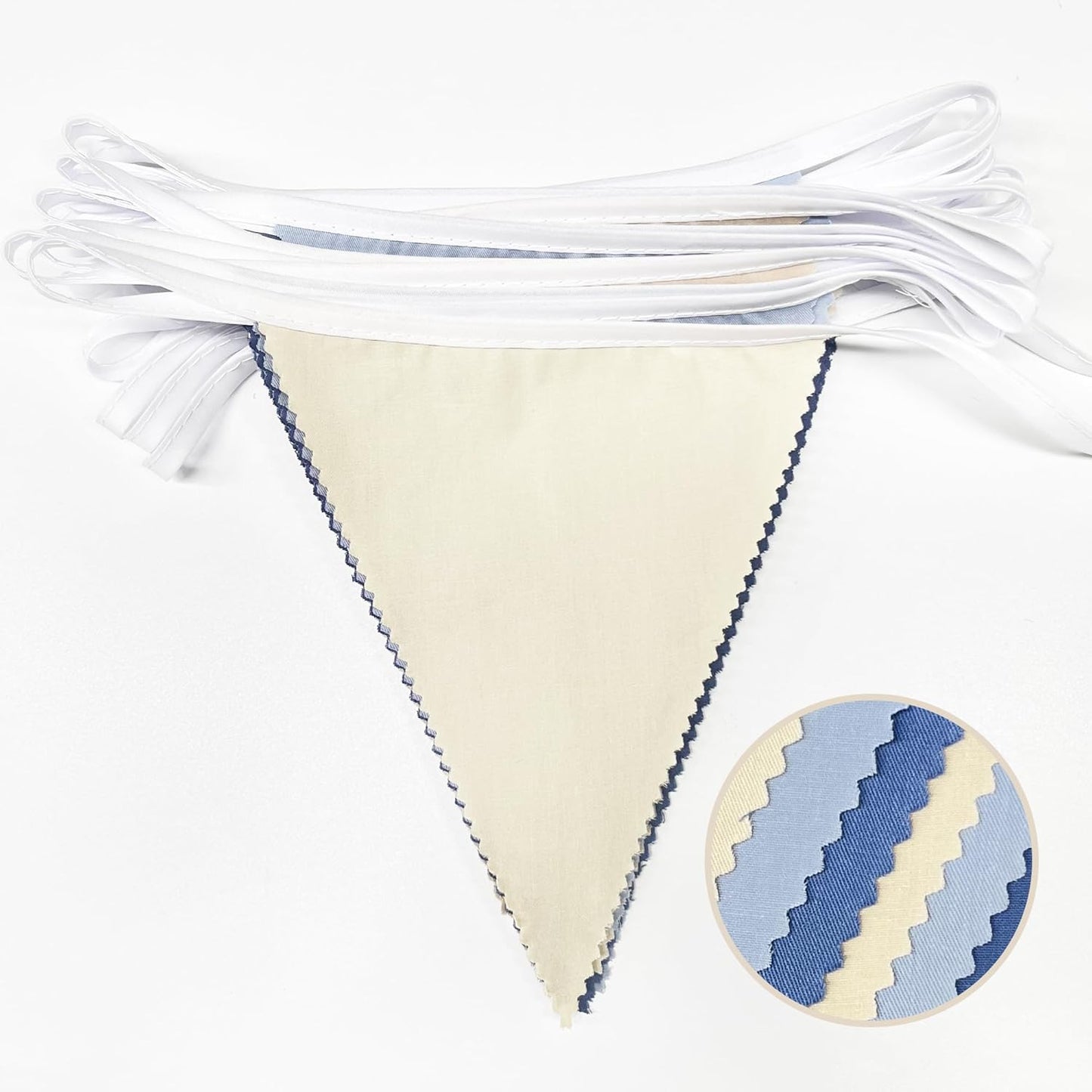 32Ft Blue Party Decorations Retro Blue Triangle Banner Flag Pennant Bunting Fabric Garland Streamers for Nautical Wedding Birthday Ahoy Achor Bridal Baby Shower Under The Sea Party Decoration