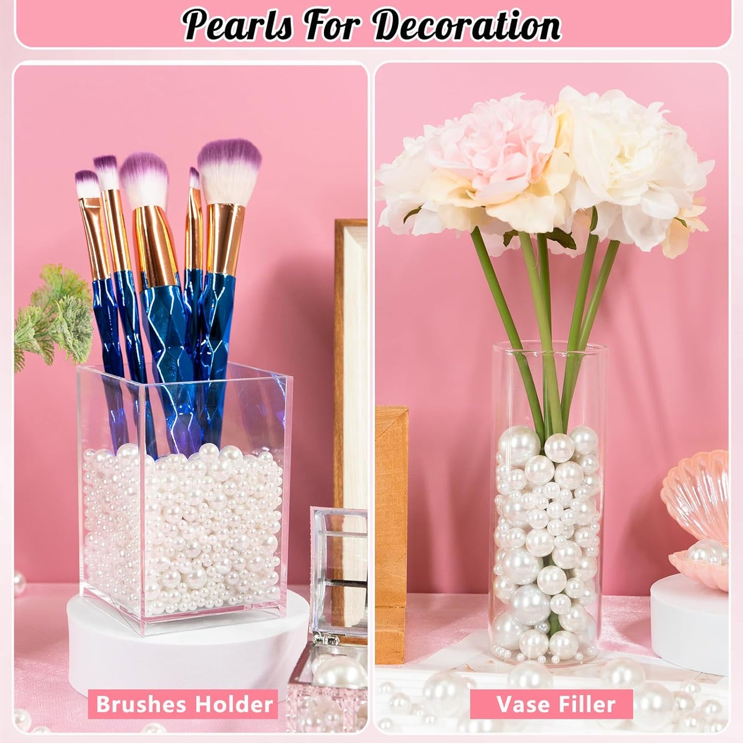 300Pcs Pearl Vase Filler, Ivory No Hole Faux Pearl Beads for Centerpieces Vases, Candle Centerpieces, Wedding Birthday Party Home Decor 8/10/14/20mm