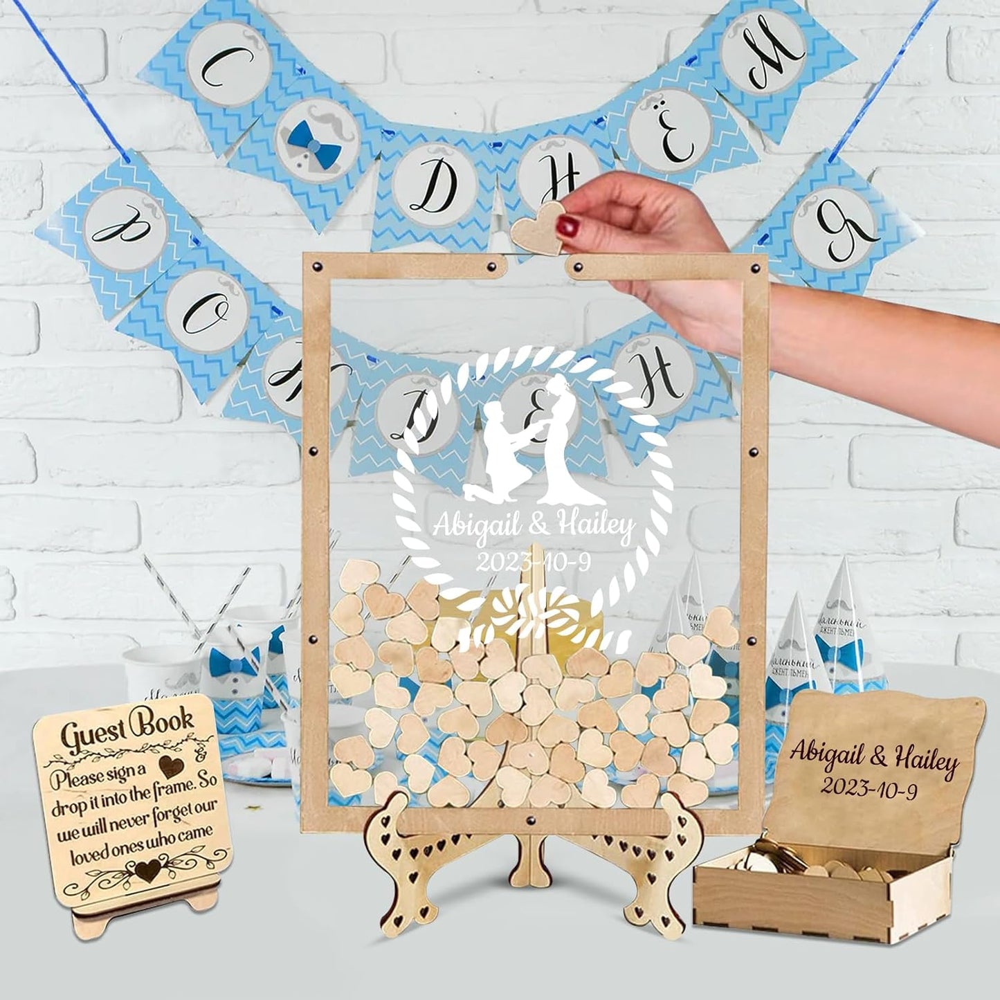 Personalized Wedding Guest Book Alternative Custom Name & Date Guestbook Sign Customized Guest Book Drop Box Decor for Wedding Anniversary Party Birthday(Style 8)