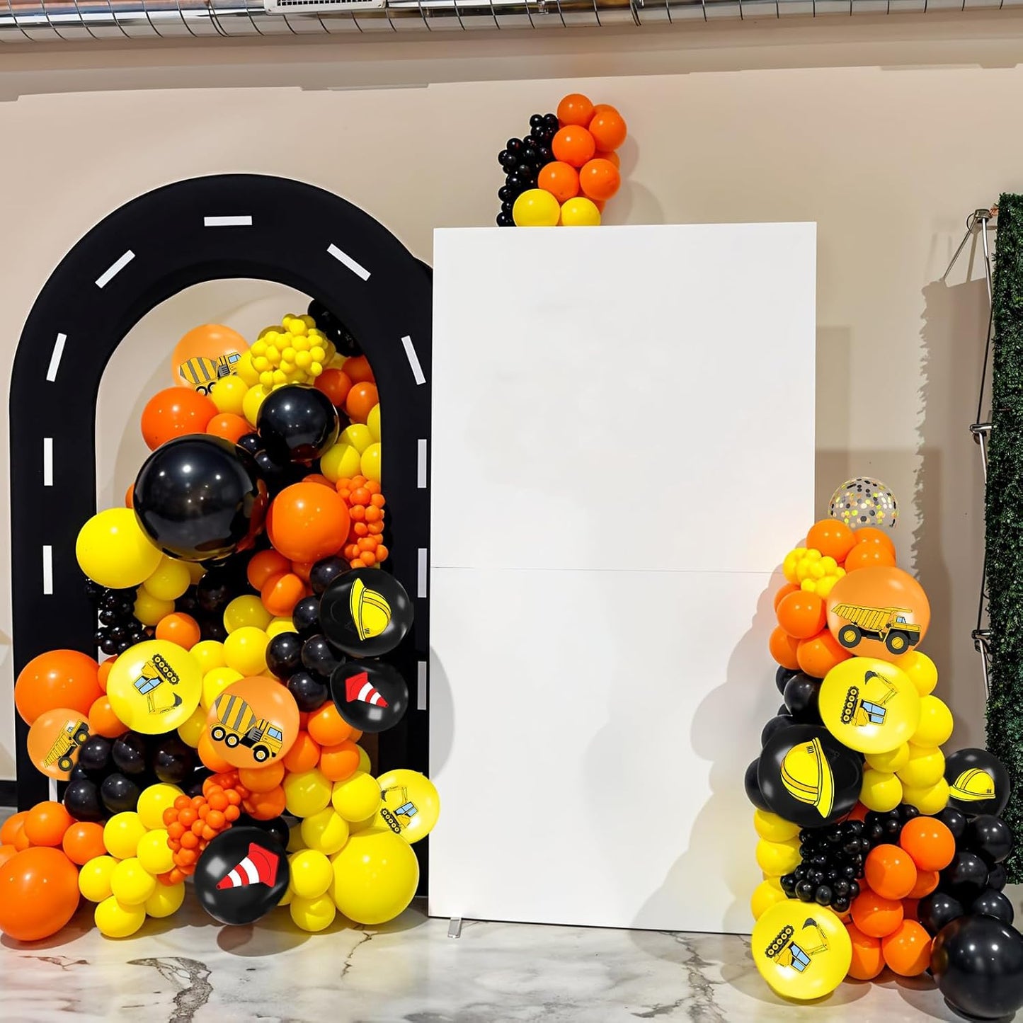 Construction Balloons, 12 Inch Black Yellow Orange Confetti Truck Construction Party Latex Balloons for Boy Excavator Party Baby Shower Truck Themed Birthday Decorations